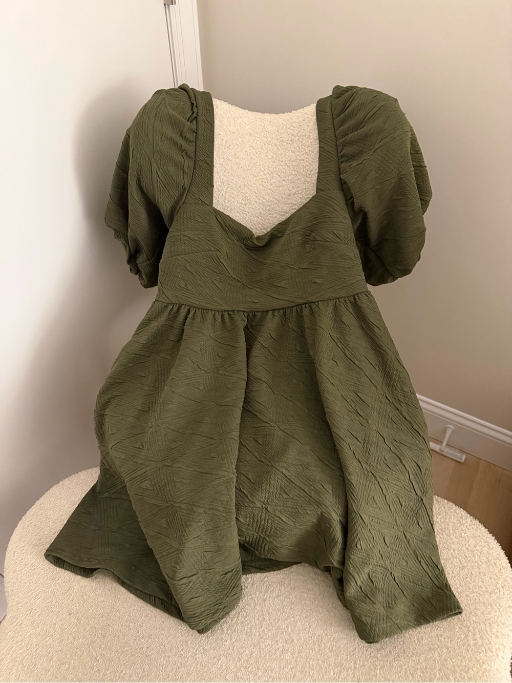 Free People Olive Textured Puff-Sleeve Mini Dress - Picture 2 of 4